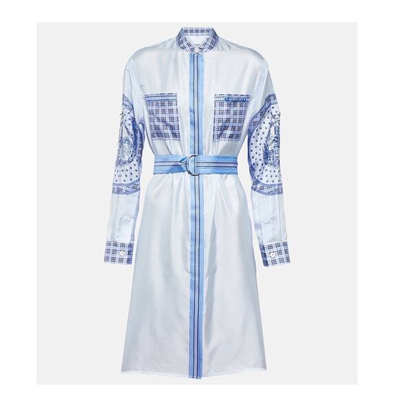 NWT Burberry Sofia Size 6 Belted Silk Satin Shirt Dress Blue Check Print $1,890 - Picture 1 of 15